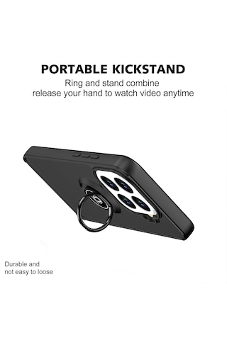 Xiaomi Mi 15t Pro Kılıf Mat Parmak Izi Yapmaz Renkli Tuşlu 360 Yüzüklü Standlı Military Sert Silikon Kapak Siyah