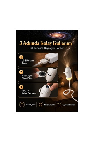 Yıldız Projektörlü Gece Lambası 12 Li Projeksiyon Diskli Uyumlu Adaptör Hediye 12 Li Projeksiyon