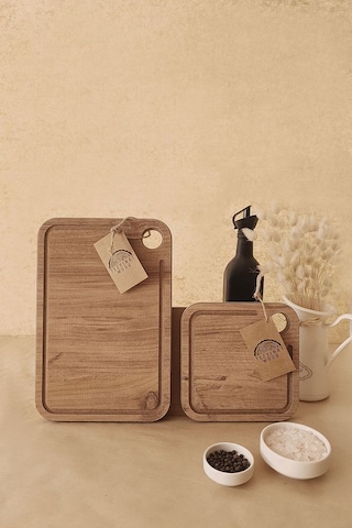 -damlataş Serisi Sunum Ve Kesme Tahtası 2'li Set Ahşap Görünümlü 18 Mm Mdf Kahverengi