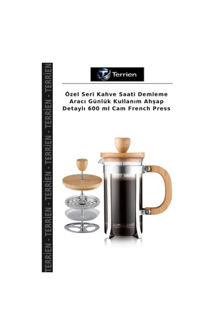 Özel Seri Kahve Saati Demleme Aracı Günlük Kullanım Ahşap Detaylı 600 Ml Cam French Press Ahşap - Şeffaf