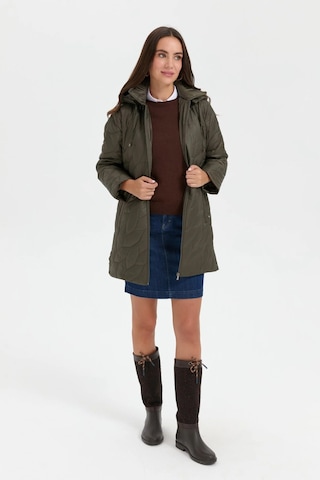 Desen Triko Kadın Yanları Çıtçıtlı Yaprak Desenli Kapüşonlu Araboy Kapitone Kaban 24419 Yeşil Yeşil