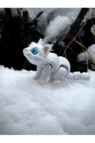 Kedi Oyuncak Mavi Gözlü Beyaz 3d Hareketli Organik Vip - Orta Boy