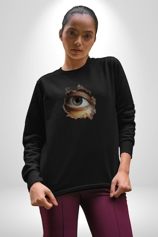Duvardan Biri Bizi Gözetliyor Unisex Siyah Baskılı Sweatshirt Siyah