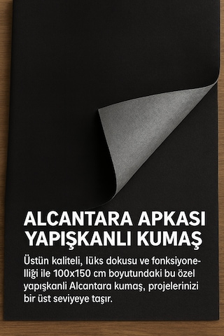 Alkantara Arkası Yapışkanlı Kumaş 100x150 Cm Lüks Süet Kaplama, Su İtici, Dayanıklı Alkantara Siyah
