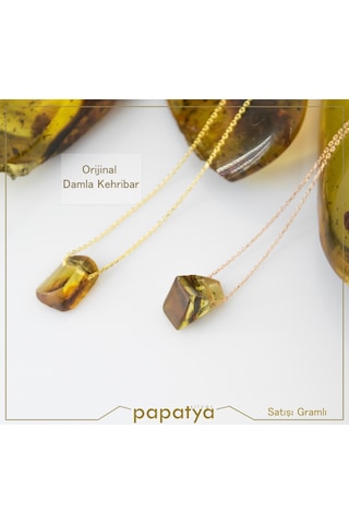 925 Ayar Papatya Silver Orjinal Kehribar Kolye