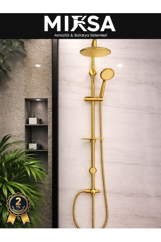 Full Gold Lüx Yuvarlak Robot Tepe Duş Seti, Kolay Kurulumlu Altın