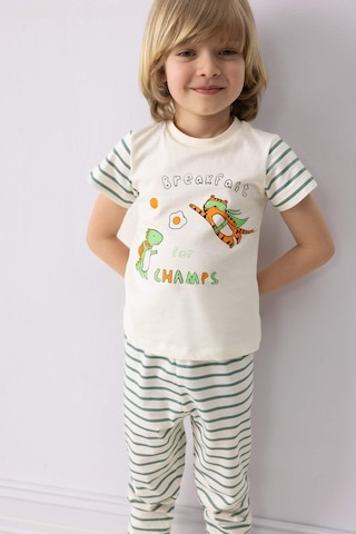 DeFacto Erkek Bebek Pijama Takımı Baskılı Kısa Kollu Penye Üst Çizgili Uzun Alt E0757A525SMGN382 Yeşil