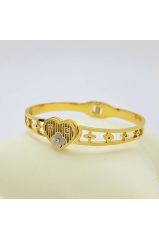 Sedef Detay Kalpli Kalın Çelik Kelepçe Gold