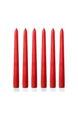 6 Lı Kısa Kırmızı Konik Şamdan Mum Yükseklik 18 Cm Kirmızı