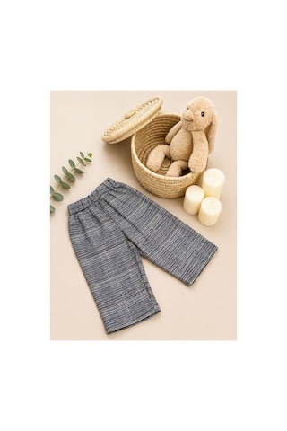 Elovias Çocuk Gri Ekose Desen Oversize Bohem Şalvar Pantolon 2-3-4-5 Yaş Gri
