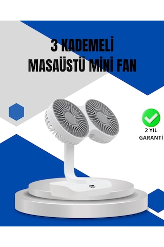 Ayarlanabilir Hızlı Çift Başlıklı Masaüstü Fan - Gece Lambalı Serinletici