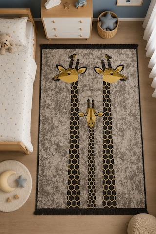 Lorvian Noletti Çocuk Odası Kilimi Pamuklu Zürafa Desenli Makinede Yıkanabilir Uygun Kilim Evm26829a Renkli