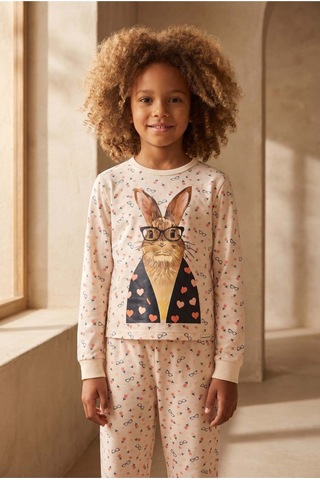 Katia&bony Kız Çocuk Tavşan Desenli Kutulu Pijama Takımı Lacivert