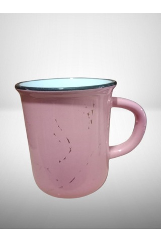 Seramik Kulplu Bardak Renkli Emaye Görünümlü 260 Cc - Pembe Pembe