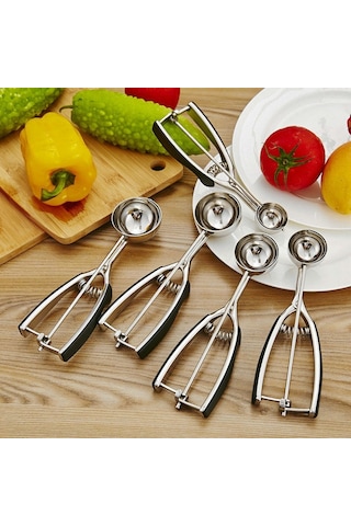 Cbtx Paslanmaz Çelik Silikon Siyah Saplı Dondurma Kaşığı, Boyut: 55mm