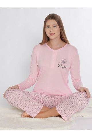 Uzun Kol Pijama Takım Viskon Alperi 790-76 Pembe