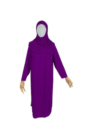 Pratik Tek Parça Organik Kız Çocuk Namaz Elbisesi Mor