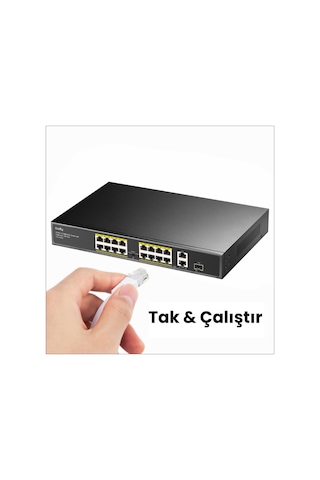 Cudy FS1018PS1 16 Port 10/100mbps 200 W Poe+ 2 Gigabit Uplink Portlu Sfp Vlan Cctv Sfp Switch