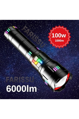 Or-w518 Ultra Güçlü Beyaz Lazer Led El Feneri 100w, 6000 Lümen, 2 Km Zoom Menzil Powerbank Özellikli Siyah