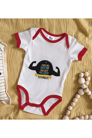 Bk Gift Bk Kids Kişiye Özel Dayım Her Şeyi Halleder Tasarımlı Kırmızı Bebek Body Zıbın-1 Çok Renkli