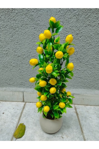 Limon Ağacı Mutfak Süsü Bej Beyaz Saksıda Yapay Çiçek