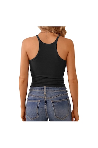 Liona Kadın İp Askılı Yüzücü Sırt Siyah Crop Top Bluz Atlet 001