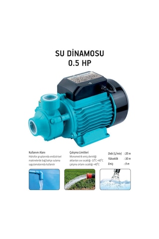 Cmc Elektrikli Su Dinamosu Su Pompası Su Motoru 0.5 Hp