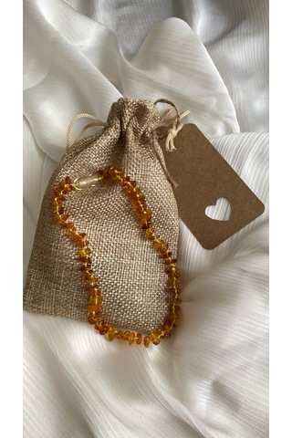 İlknur Doğal Taş Evi Kehribar Çocuk Kolye Sarı - Turuncu