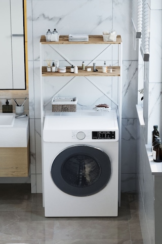 Nr Çamaşır Makinesi Üstü Dikey 2 Raflı Düzenleyici Beyaz Metal Beyaz