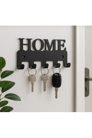 Lunoart Home Yazılı Metal Anahtarlık Askısı Duvar Tipi Anahtar Organizer Siyah