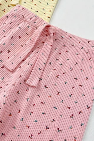 Joy Kids Kız Çocuk Ribana Kumaş Desenli-desensiz Organik Pijama 3 Adet Çok Renkli Sarı