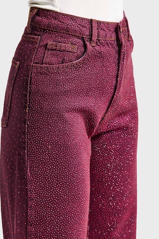 Itsbasic Kadın Bordo Renk T3-20w5-98 Straight Fit Yüksek Bel Ön Ve Arka Parlak Taşlı Özel Tasarım Denim Jean