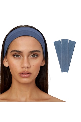 3lü Saç Bandı Pamuk Kadın Bandana Likra Spor Kafa Bandı İndigo