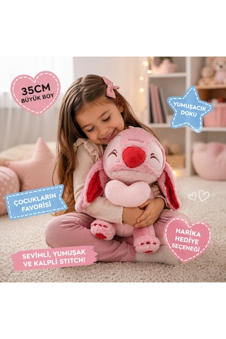 35 Cm Kalpli Stitch Peluş Oyuncak Sevimli Yumuşacık Büyük Boy Hediye Ve Koleksiyonluk Pembe Çok Renkli