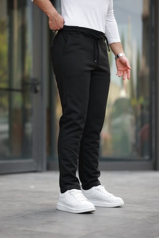 Erkek Beli Bağcıklı Duble Paça Örme Pamuklu Kumaş Jogger Pantolon Siyah