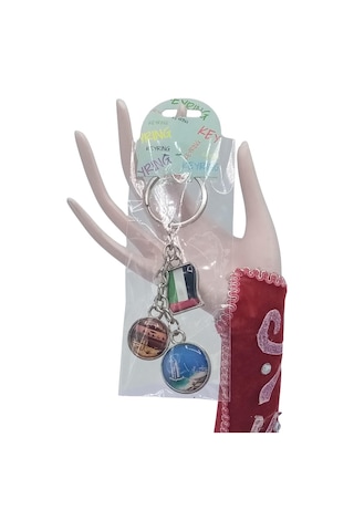 Dubai Üçlü Epoksi Metal Çift Taraflı Damla Anahtarlık Dubai Gümüş