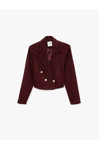 Koton Kruvaze Yaka Slim Fit Düğme Detaylı Crop Tüvit Ceket Bordo 6sak50053uw Bordo