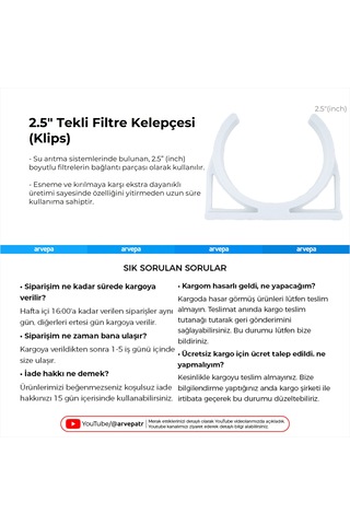 Su Arıtma Cihazı 2.5" Tekli Filtre Kelepçesi Klips 10 Adet