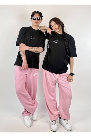 Zaee 2m Motive Taşlı Oversize T-shirt Pembe