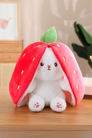 Sevimli Çilek Tavşan Peluş Çilek Tavşan Çantalı 40 Cm Sevimli