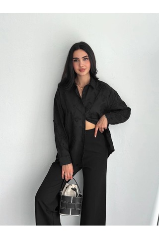Primemagazam Kadın Nakışlı Uzun Kollu Gömlek - Siyah Çeşitli