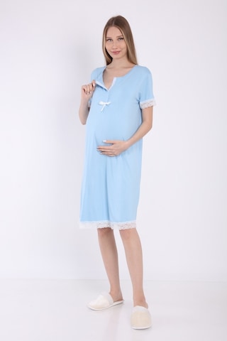 Luvmabelly Myra9591 Önden Çıt Çıtlı Dantelli Hamile Geceliği -mavi-mavi