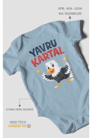 Morivokids Yavru Kartal Kısa Kollu Bebek Body %100 Pamuk Bebe Mavisi