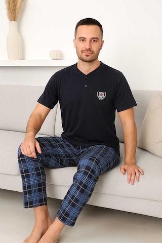 Tenra Erkek Pijama Takımı %100 Pamuk Kısa Kollu Lacivert