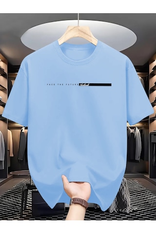 Unisex Face The Future Baskılı Oversize Tshirt Bebemavi Bebek Mavisi