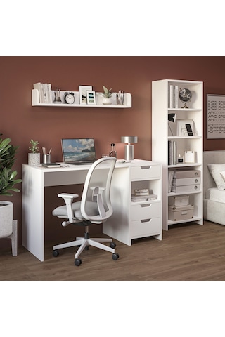 Trio Kitaplıklı Çalışma Masası Beyaz