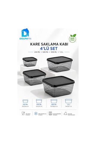 4 Lü Kare Saklama Kabı Seti Kapaklı 250 Ml 500 Ml 900 Ml 1,5 L Bpa İçermez Siyah 4 Lü Kare Saklama Kabı Seti Kapaklı 250 Ml 500 Ml 900 Ml 1,5 L Bpa İçermez Siyah