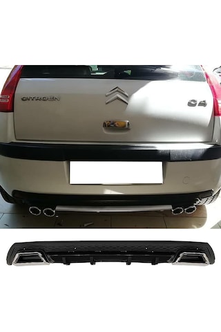 Citroen C4 Siyah Difüzör Çiftli Kare Egzoz Görünümlü D Tip Difizör Uyumlu