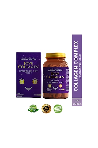 Jove Collagen Komplex Kollajen Tip 1-2-3 Hidrolize Kollajen Peptit Hyaluronik Asit C ve D3 Vitamini 3 x 60 Tablet