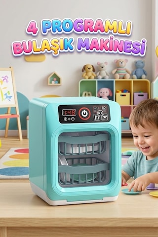 Pilli Işıklı Sesli 11 Parçalı Aparatlı Eğitici Evcilik Oyuncak Bulaşık Makinesi